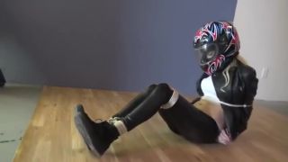 Dad Biker Girl Gets Roped And Tape-gagged In Helmet Suckingcock