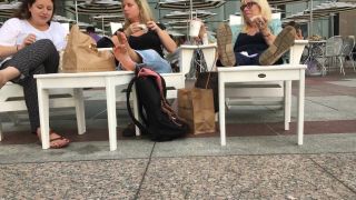 Goth Three Female Strangers Reveal Their Feet While Eating At The Restaurant Outdoors Pawg