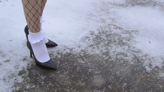 Pornstar High Heels And White Frilly Socks In The Snow...