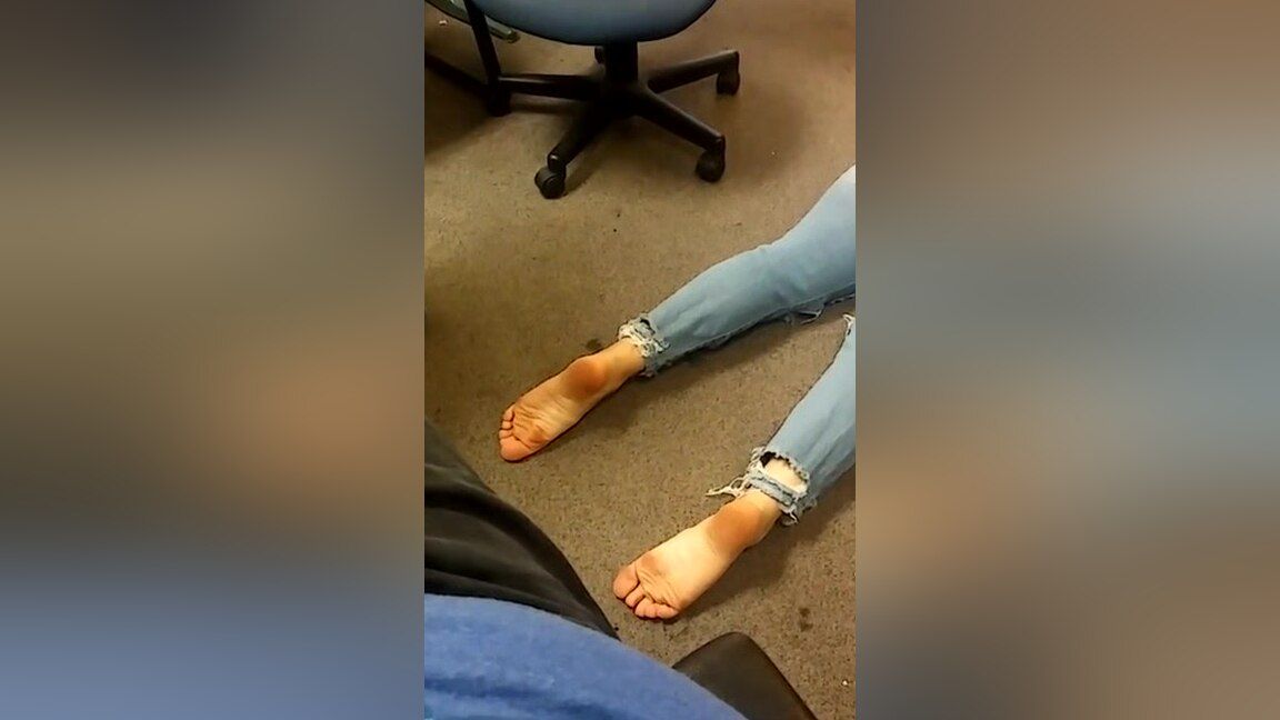 T-Cartoon Dark Haired Woman In Blue Jeans Poses Barefoot On The Floor Amazon