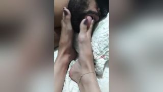 Gagging Girlfriend Gets Her Long Toes And Soles Worshiped By Her Masked Submissive Boyfriend Toying