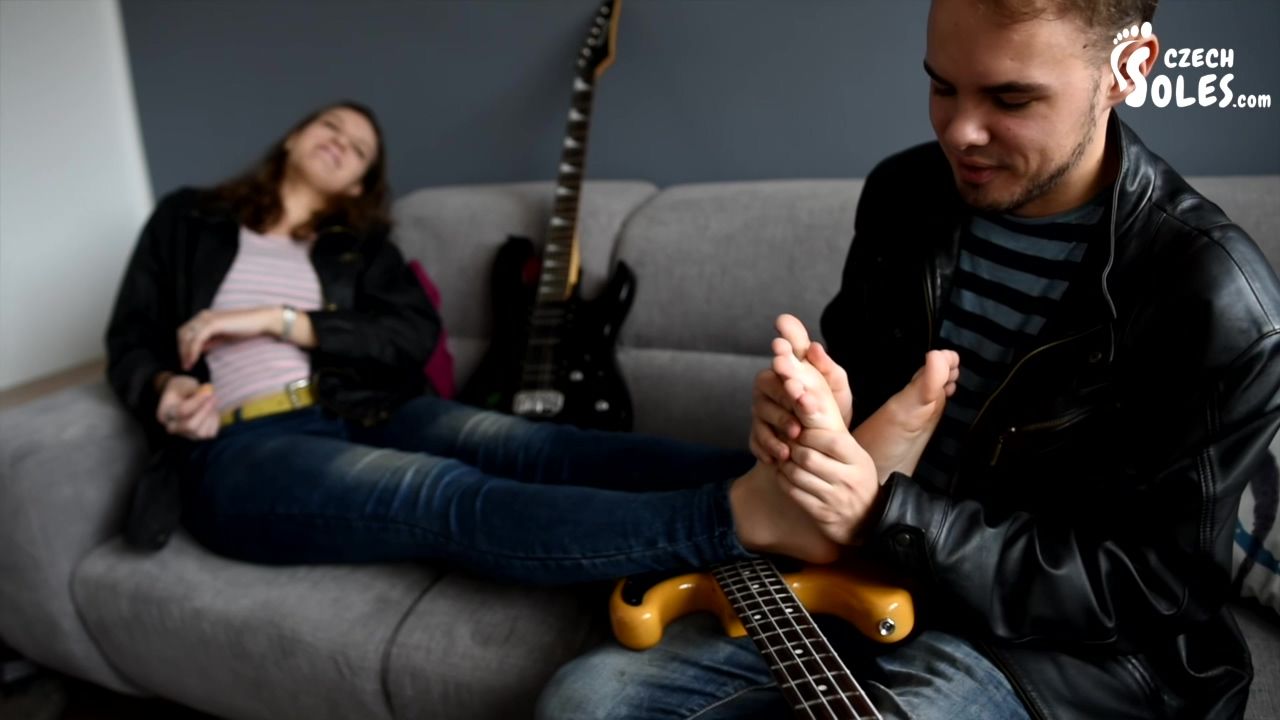 Weird Charming Brunette Seduces A Horny Guitar Boy With Her Attractive Feet Pierced