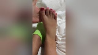 Bang Revealing My Pretty Amateur Feet And Toes With Red Nail Polish Redhead
