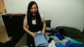 DaGFs Submissive Folding Clothes In Corset, Collar And Gag ThisVidScat
