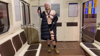 Thai Blonde With Ropes Under Her Coat In The Underground...