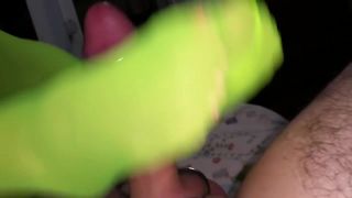 Goth Chick In Neon Green Stockings Giving Nice Footjob Pussy