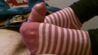 Pussy Fingering Striped Cotton Socks Make A Soft And Warm Footjob Round Ass