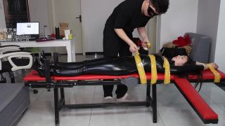 Comedor Asian Latex Catsuit Table Tape Bondage Cheating