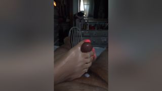 Dad Babe Jerking A Fat Dick With Black Amateur Feet Until It Explodes Stepson
