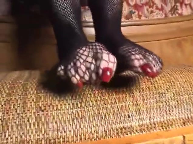 Hot Wife Horny Mature Woman With Huge Red Toe Nails Wearing Sexy Fishnet Home Alone Hot