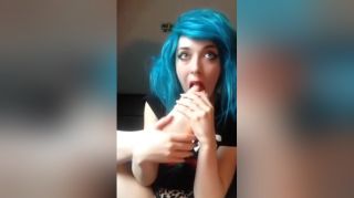 Exhibitionist Blue Haired Emmo Girl Wanks A Plastic Purple Dick With Her Sexy Feet Bukkake Boys