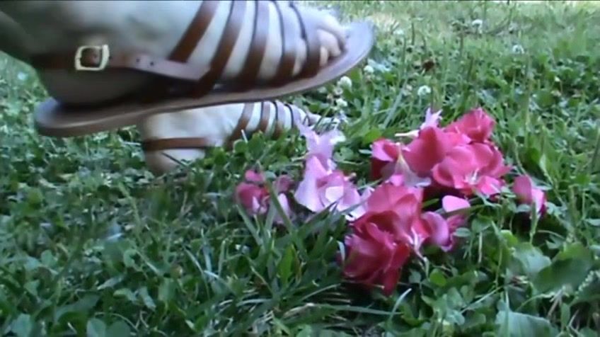 Striptease Christine Rubs Pink Petals With Her Sandals Goldenshower