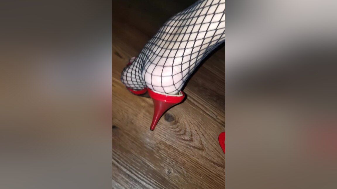 TBLOP Nice Red Mules In Fishnet & Sexy Feet Oral Sex - 1