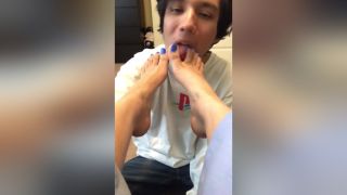 Pussy Cute Boyfriend Kissing And Licking My Hot Feet & Toes With Blue Nail Polish Animated