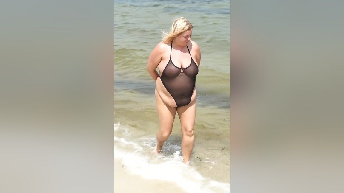Sloppy Blow Job Handcuffed In Sheer Swimsuit On The Beach Venezuela