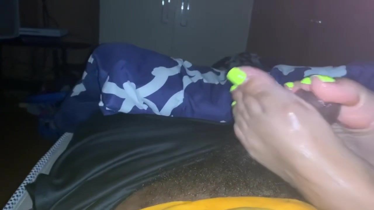 Ladyboy Girlfriend With Yellow Toe Nails Massages My Tiny Black Dick With Her Feet Doggy Style