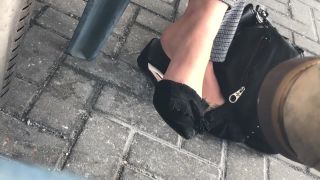 Underwear Amateur Babe Dangling Her Black Candid Mules In Public Spy Cam