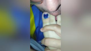 Family Taboo Horny Neighbor Sucking My Toes With Blue Nail Polish And Licking My Sensitive Soles Screaming
