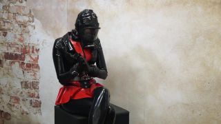 Anal Creampie Restrained In Latex And Gasmask Candid