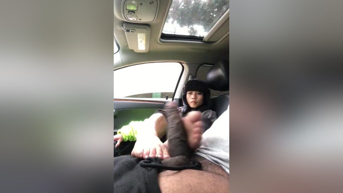 Flashing Asian Cheating Wife Giving Her Black Lover A Footjob In The Car Puba