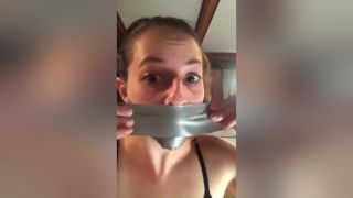 Butt Cute Brunette Duct Tape Self Gag Doggy Style