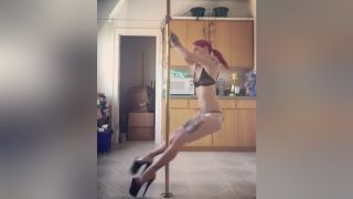 Foreplay Haired Tattooed Babe Dancing Around The Pole In Platform Heels And Lingerie Hot Girl Porn