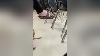 smplace Girl Dangles Her Sandals In Class, Showing Off Her Nice Feet Gang