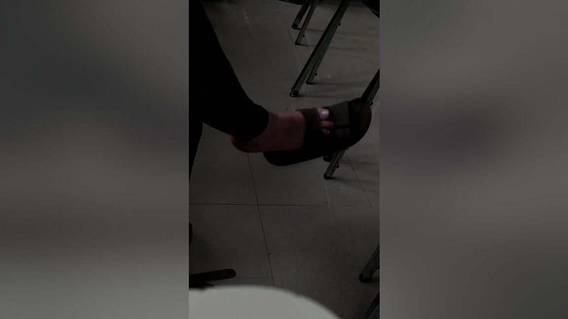 FUQ Girl Dangles Her Sandals In Class, Showing Off Her Nice Feet Pussy To Mouth