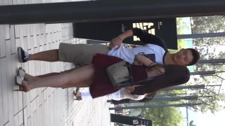 Milfzr Stunning Asian Babe Caught In Public Wearing Sexy Red Dress & Candid White Mules Fun