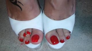 UpForIt Cougar Showing Off Her Glamorous Red Toe Nails And Toe Rings In Heels TheyDidntKnow
