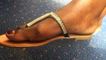 Grandma Ultra Close-Up of Beautiful Ebony Feet on the Train...