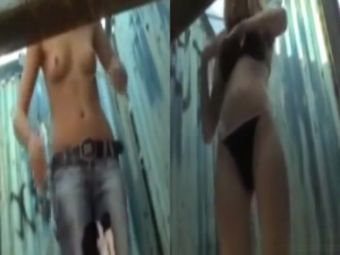 Stepfather girls putting on their bikini in a beach cabin' compilation Amatur Porn